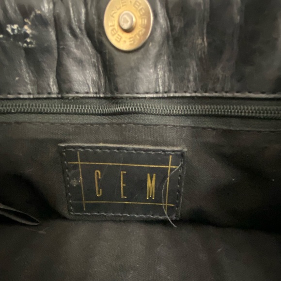 CEM Vintage Black Woven Genuine Leather Crossbody Shoulder Side Bag Purse - Picture 6 of 7